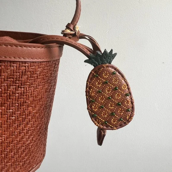 Etienne Aigner Tan Woven Mini Bag with Pineapple Charm - Picture 3 of 11